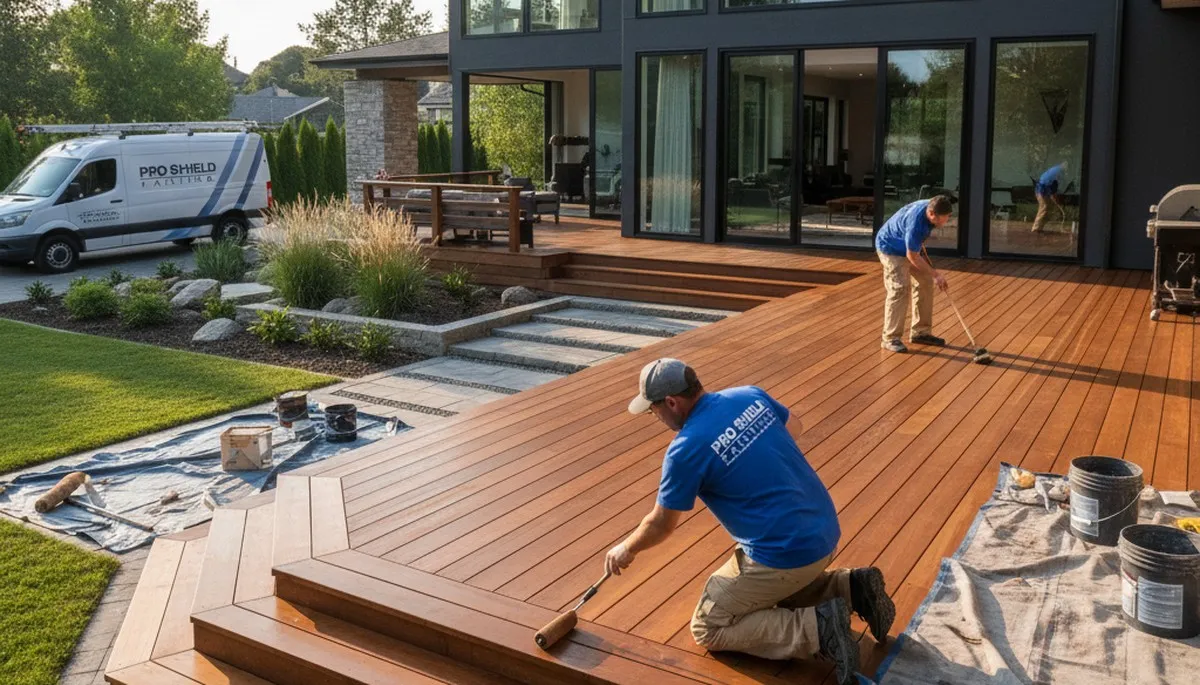 Professional deck staining in Lafayette LA with humidity-resistant wood finish application