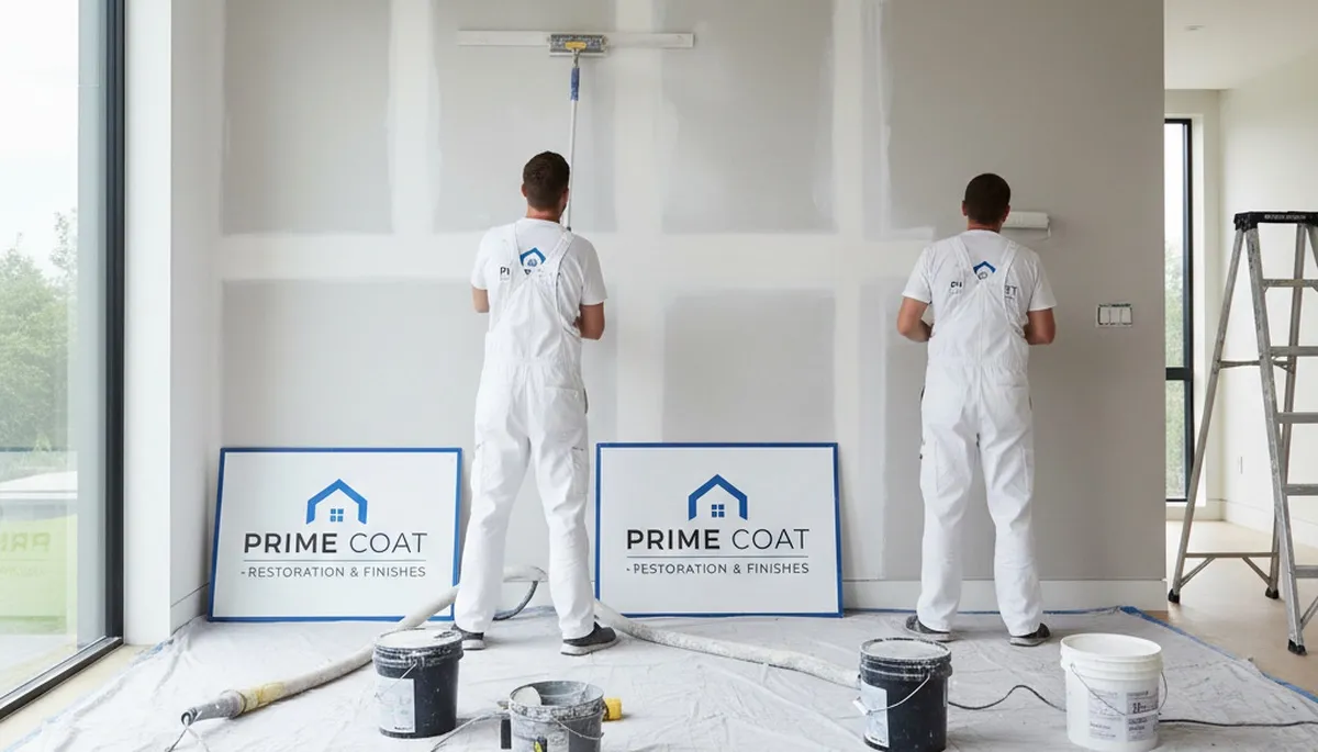 Painter repairing drywall cracks and holes in a Lafayette, LA home interior wall restoration project
