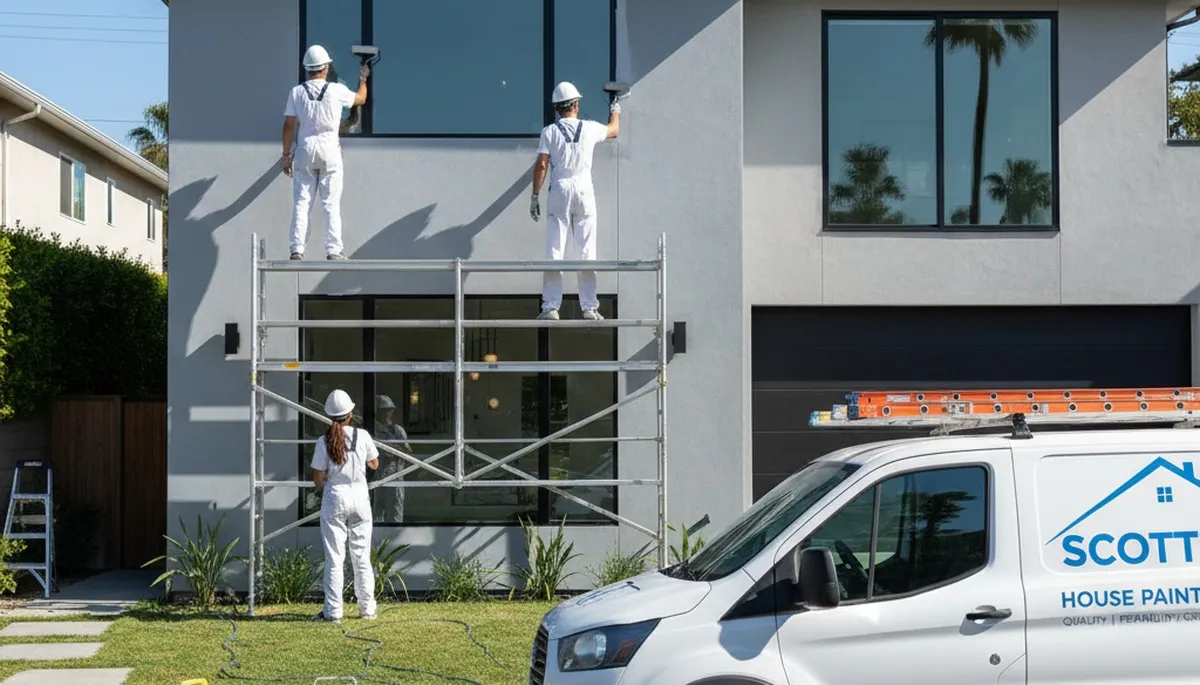 Professional house painters working on residential exterior in Lafayette LA